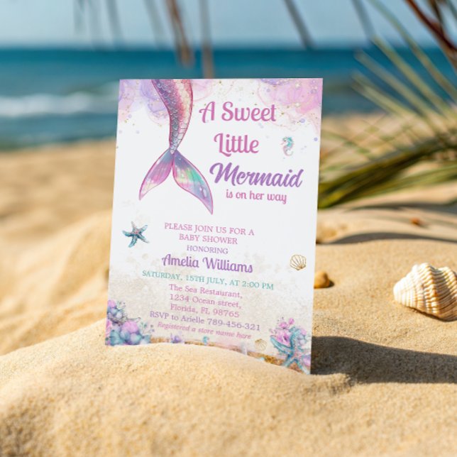 Sweet Little Mermaid Pastel Ocean Girl Invitation (Creator Uploaded)