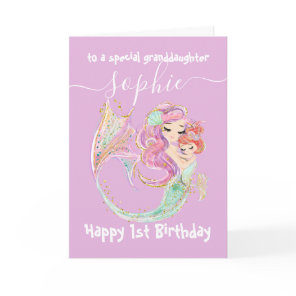 Sweet Little Mermaid Pink Birthday   Card