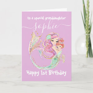 Sweet Little Mermaid Pink Birthday   Card