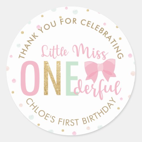 Sweet Little Miss Onederful 1st First Birthday  Classic Round Sticker
