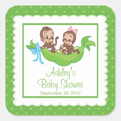 Sweet Little Monkey Twins Baby Shower Sticker