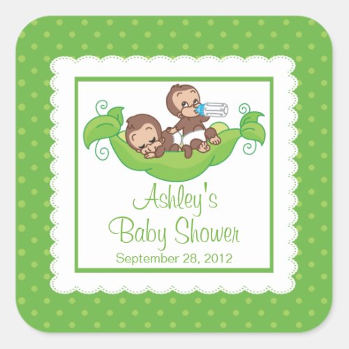 Sweet Little Monkey Twins Baby Shower Sticker