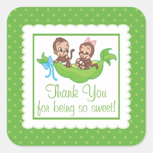 Sweet Little Monkey Twins Thank You Baby Shower Square Sticker