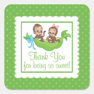 Sweet Little Monkey Twins Thank You Baby Shower Square Sticker