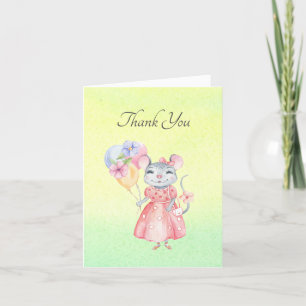 Sweet Little Mouse Watercolor Caligari Script Than Letterpress Thank You Card