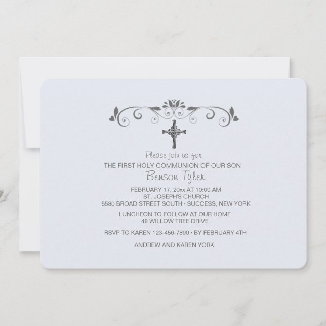 Sweet Little One Blue Religious Invitation (Front)