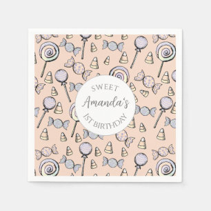 Sweet Little One Candy Theme 1st Birthday Custom Napkins