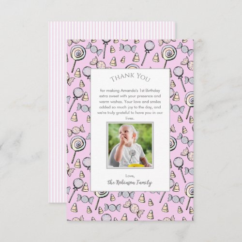 Sweet Little One Candy Theme 1st Birthday Thank You Card