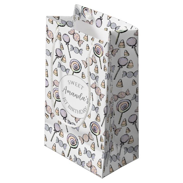 Sweet Little One Candy Theme First Birthday Favor Small Gift Bag (Front Angled)