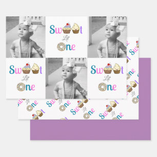 Sweet Little One Cupcake and Donut First Birthday Wrapping Paper Sheets