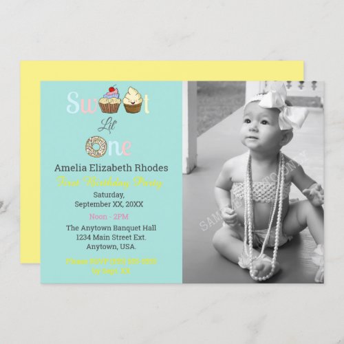 Sweet Little One Cupcakes First Birthday Photo Invitation