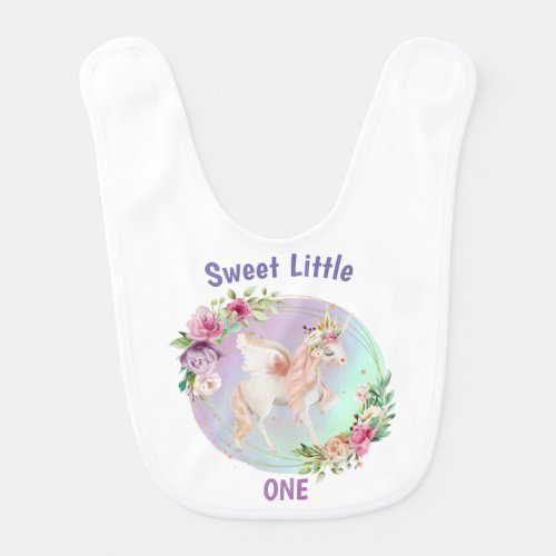 Sweet Little One Cute Unicorn Purple Floral Baby Bib