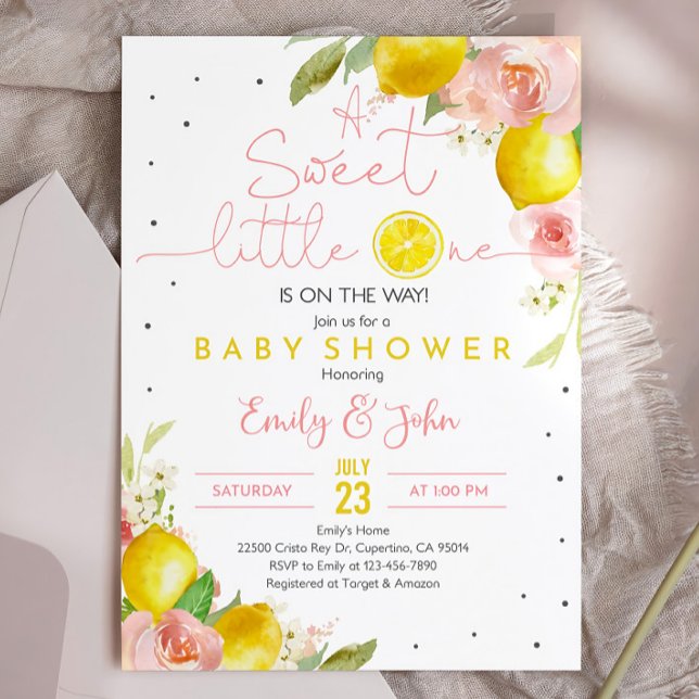 Sweet Little One Lemon Baby Shower Invitation Pink (Creator Uploaded)