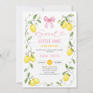 Sweet Little One Lemon Baby Shower Pink Bow Invitation