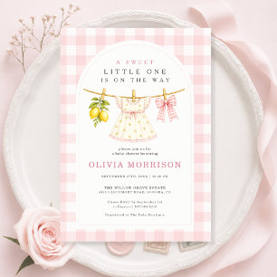 Sweet Little One Lemon Gingham Girl Baby Shower Invitation