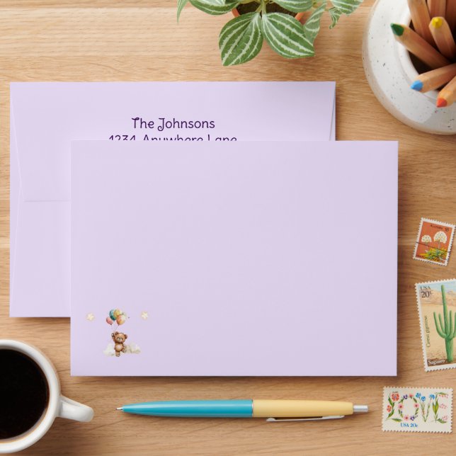 Sweet Little One on the Way Lavender Baby Shower Envelope (Desk)