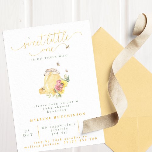 Sweet Little One Sunflowers Honey Bee Baby Shower Invitation