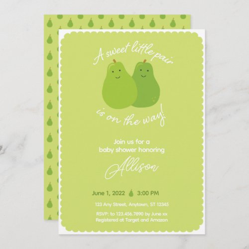 Sweet Little Pair Pear Themed Twins Baby Shower Invitation