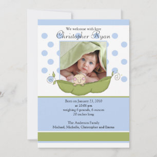 Sweet Little Pea Baby Boy Photo Announcement Card