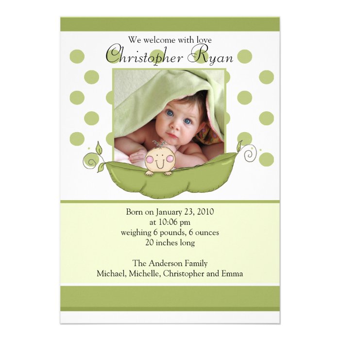 Sweet Little Pea Baby Photo Announcement Card