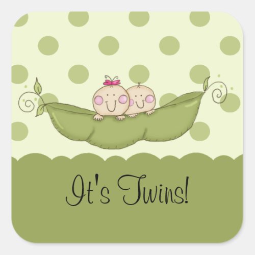 Sweet Little Pea Baby Twins Square Sticker