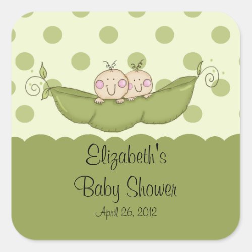 Sweet Little Pea Twins Baby Shower square sticker