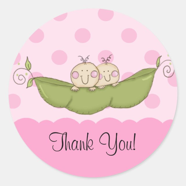 Sweet Little Pea Twins Baby Shower Sticker Pink (Front)