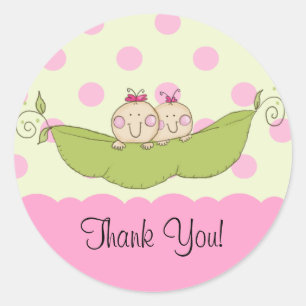 Sweet Little Pea Twins Baby Shower Sticker Pink