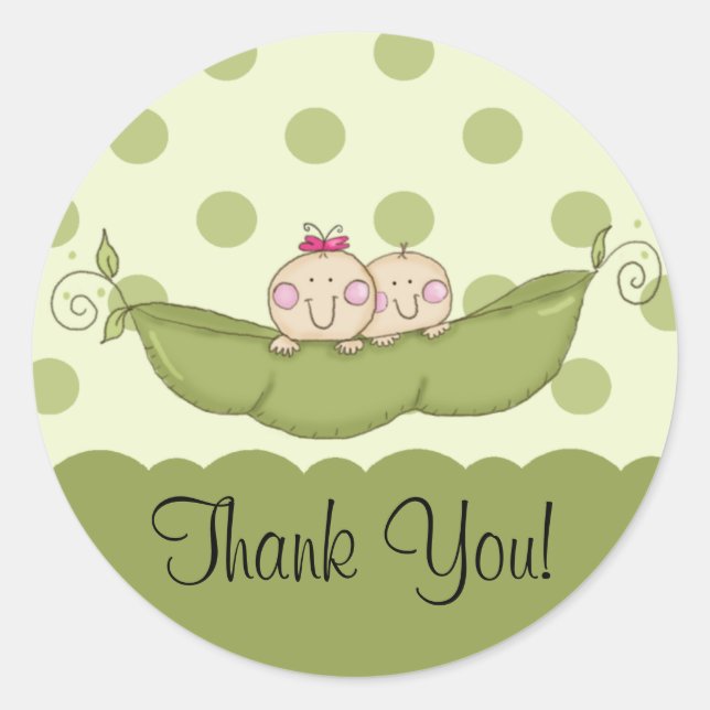 Sweet Little Pea Twins Thank You Sticker (Front)