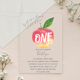 Sweet Little Peach 1st Birthday Acrylic Invitations