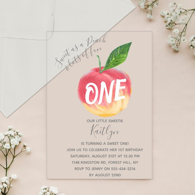 Sweet Little Peach 1st Birthday Acrylic Invitations (Creator Uploaded)