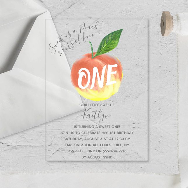 Sweet Little Peach 1st Birthday Acrylic Invitations (Creator Uploaded)