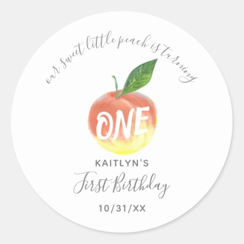 Sweet Little Peach 1st Birthday Classic Round Sticker