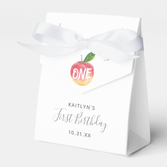 Sweet Little Peach 1st Birthday Favor Boxes (Front Side)