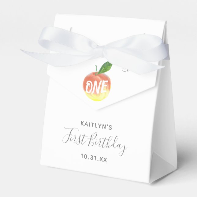 Sweet Little Peach 1st Birthday Favor Boxes (Front Side)