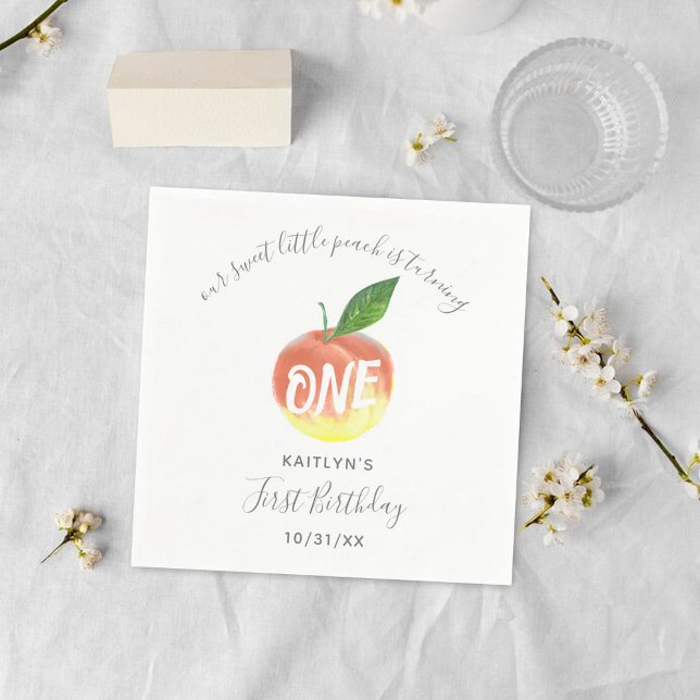 Sweet Little Peach 1st Birthday Napkins (Creator Uploaded)