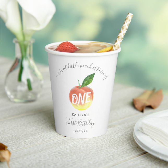 Sweet Little Peach 1st Birthday Paper Cups (Insitu)