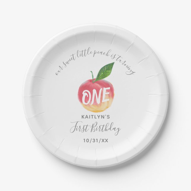 Sweet Little Peach 1st Birthday Paper Plates (Front)