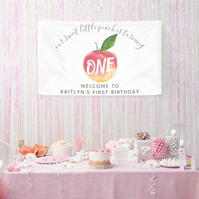 Sweet Little Peach 1st Birthday Welcome Banner (Party)