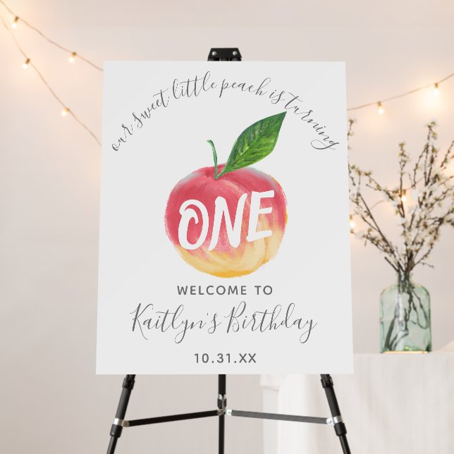 Sweet Little Peach 1st Birthday Welcome Foam Board (In Situ (Stand))