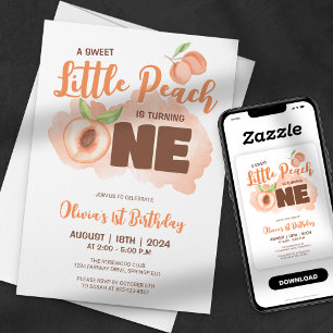 Sweet Little Peach Baby 1st Birthday Invitation