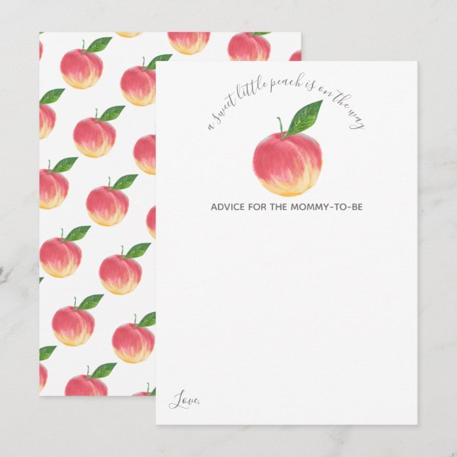 Sweet Little Peach Baby Shower Advice Card (Front/Back)