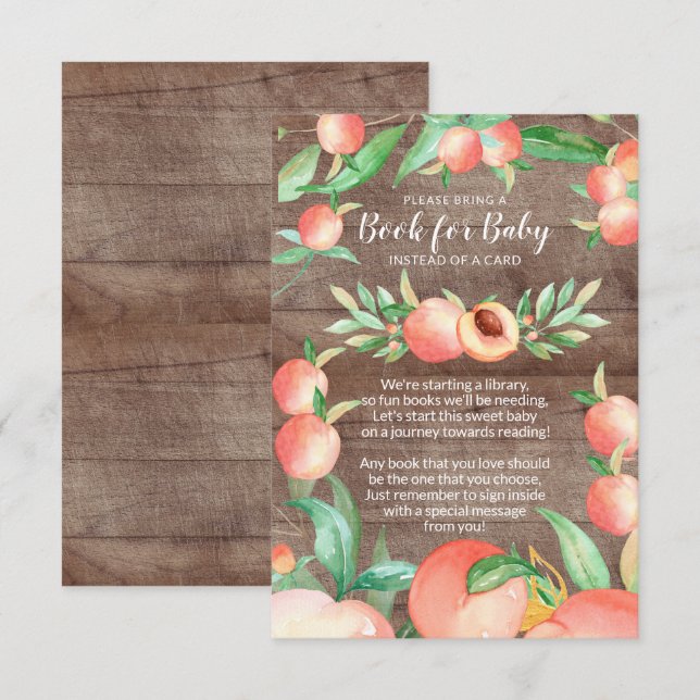 Sweet Little Peach Baby Shower Book for Baby Card (Front/Back)
