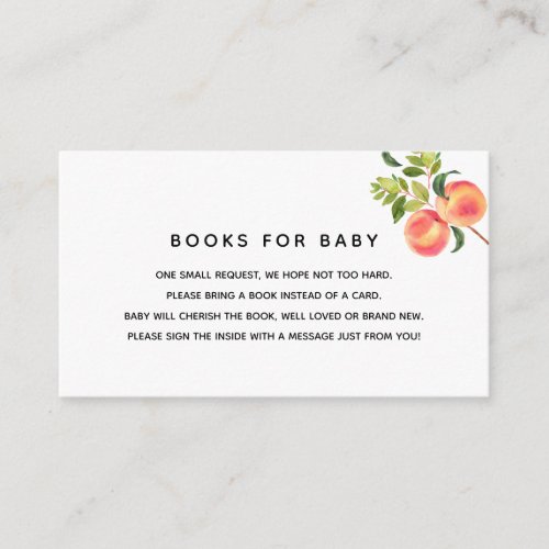 Sweet Little Peach Baby Shower Bring a Book Enclosure Card