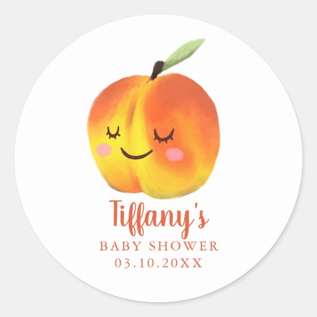 Sweet Little Peach Baby Shower Classic Round Sticker (Front)
