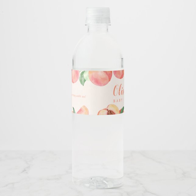 Sweet Little Peach Baby Shower Favor Water Bottle Label (Front)