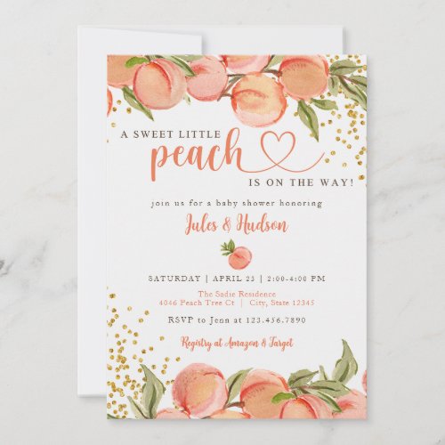 Sweet Little Peach Baby Shower Invitation