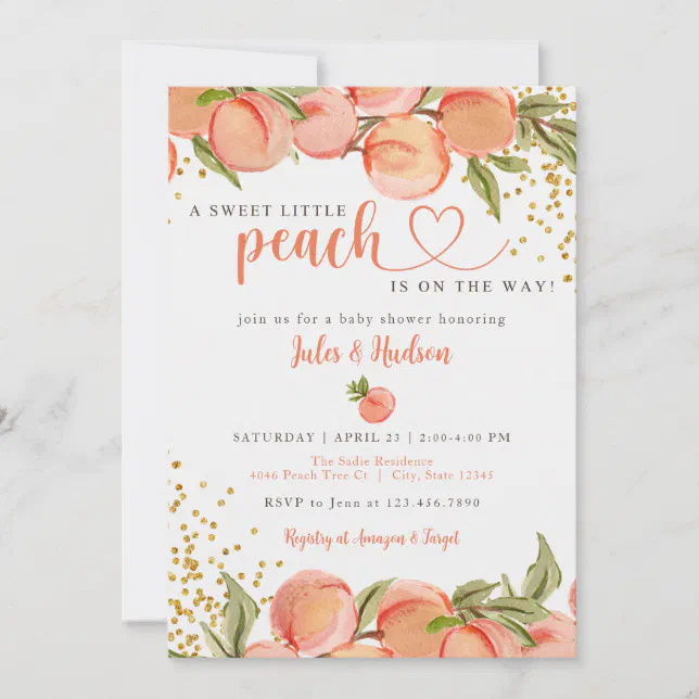 Sweet Little Peach Baby Shower Invitation | Zazzle