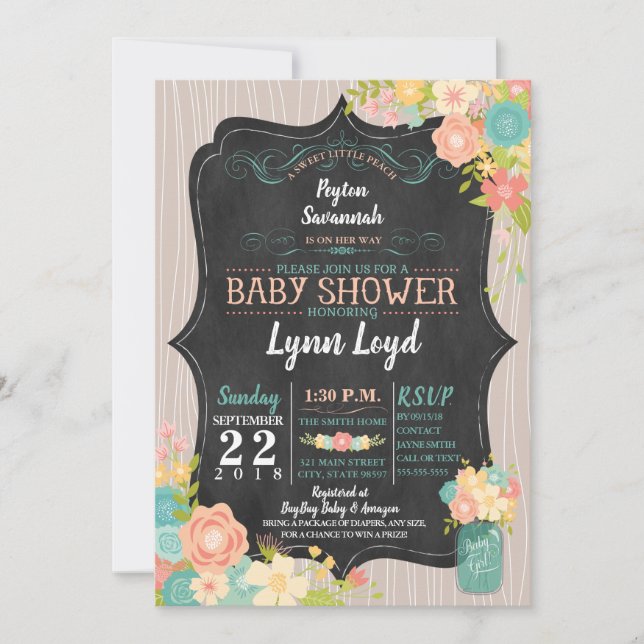 Sweet Little Peach Baby Shower Invitation (Front)