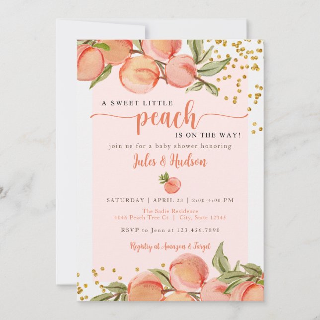 Sweet Little Peach Baby Shower Invitation (Front)